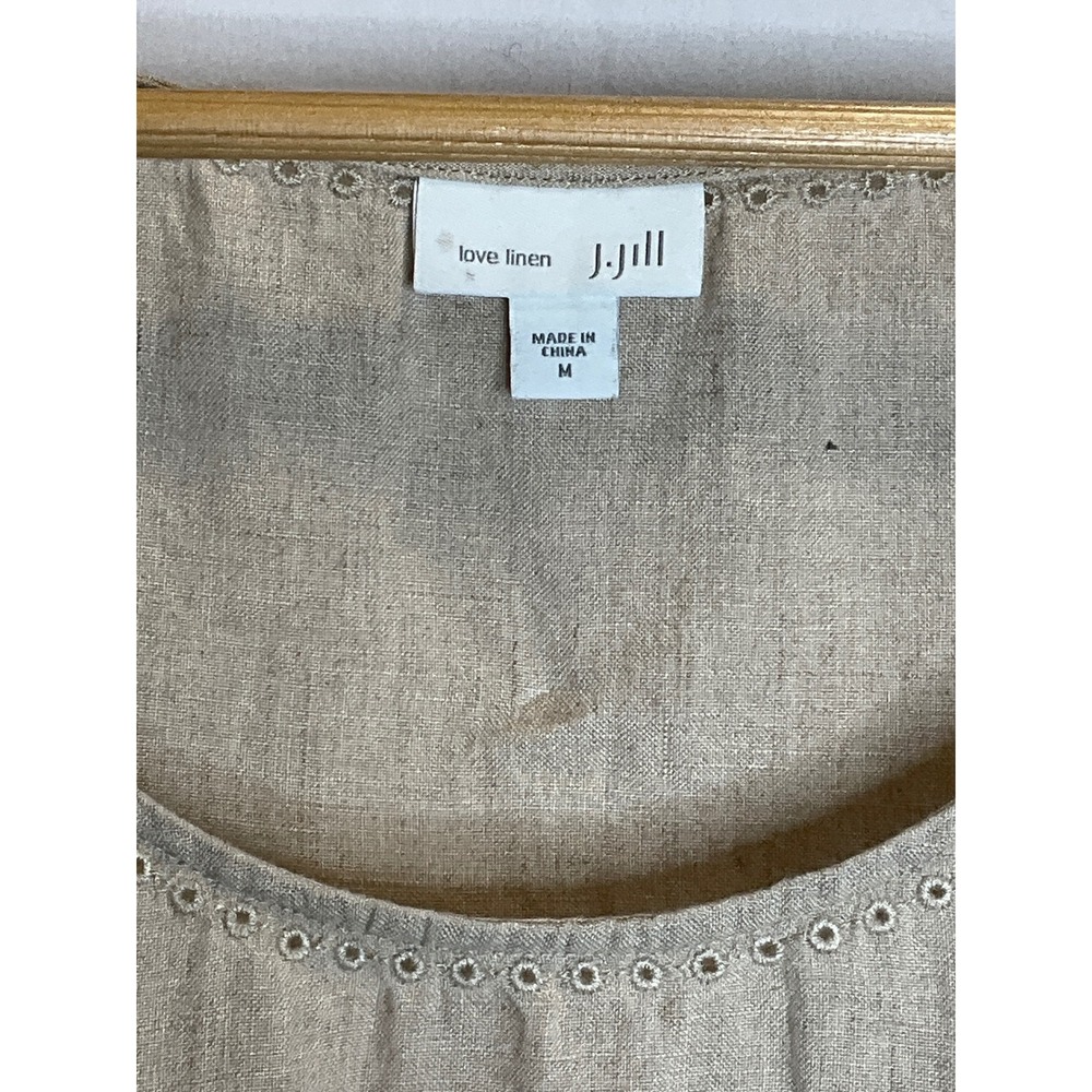 J. Jill Love Linen Pullover Tank Top Eyelet Beige Minimalist Beachy Coastal M - Picture 3 of 6